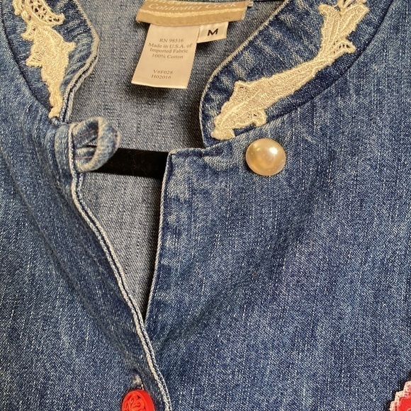 Coldwater Creek Patchwork denim jacket Womens M Overshirt Barn chore Tunic - Picture 3 of 14